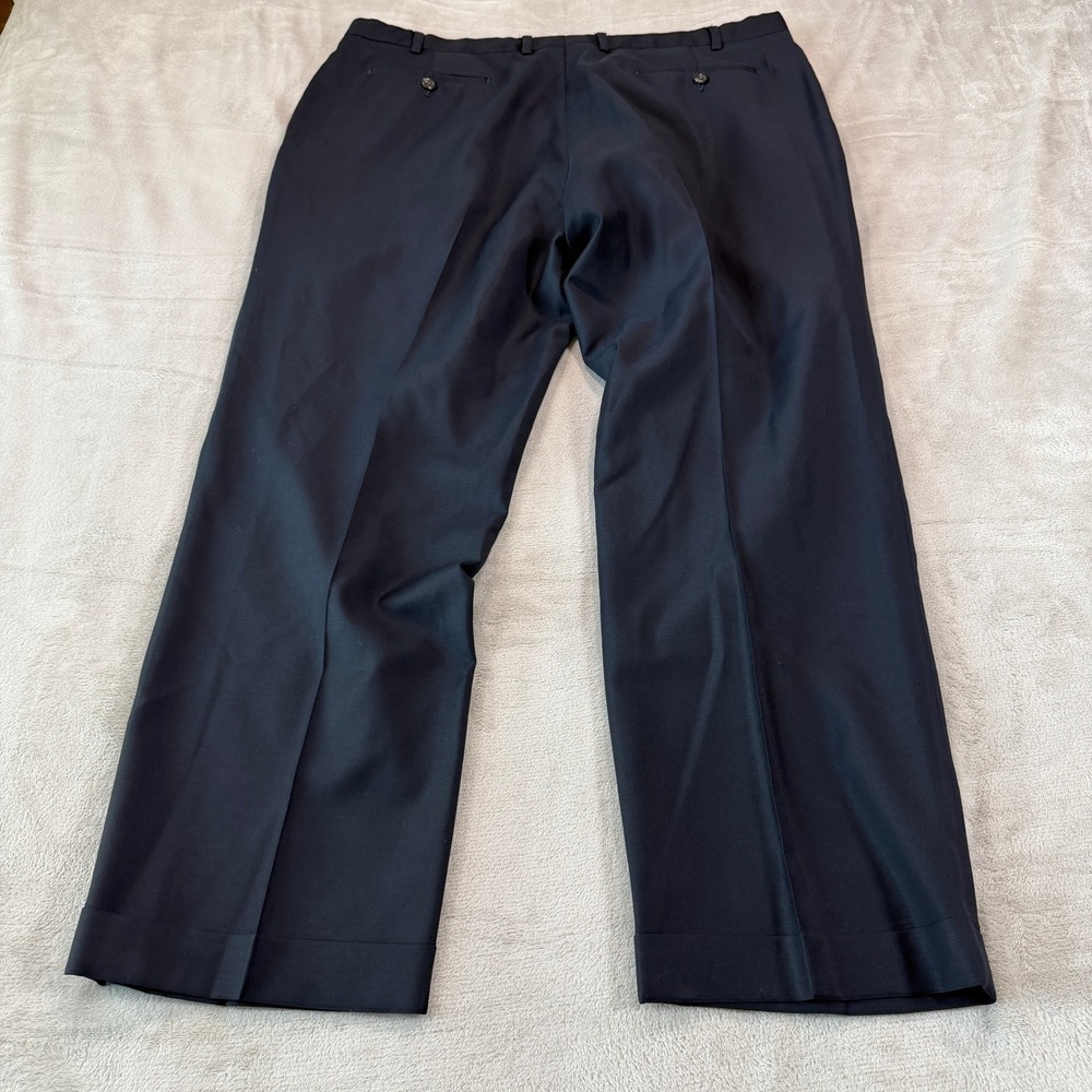 Lauren Ralph Lauren Mens 40x30 Navy Blue 120s Wool Cashmere Pleated Cuffed Pants - Picture 2 of 13